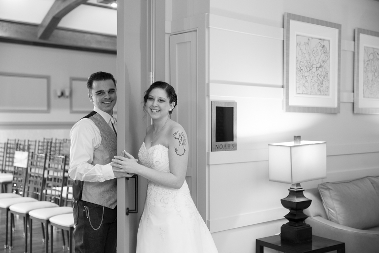 First Look Behind Door Wedding