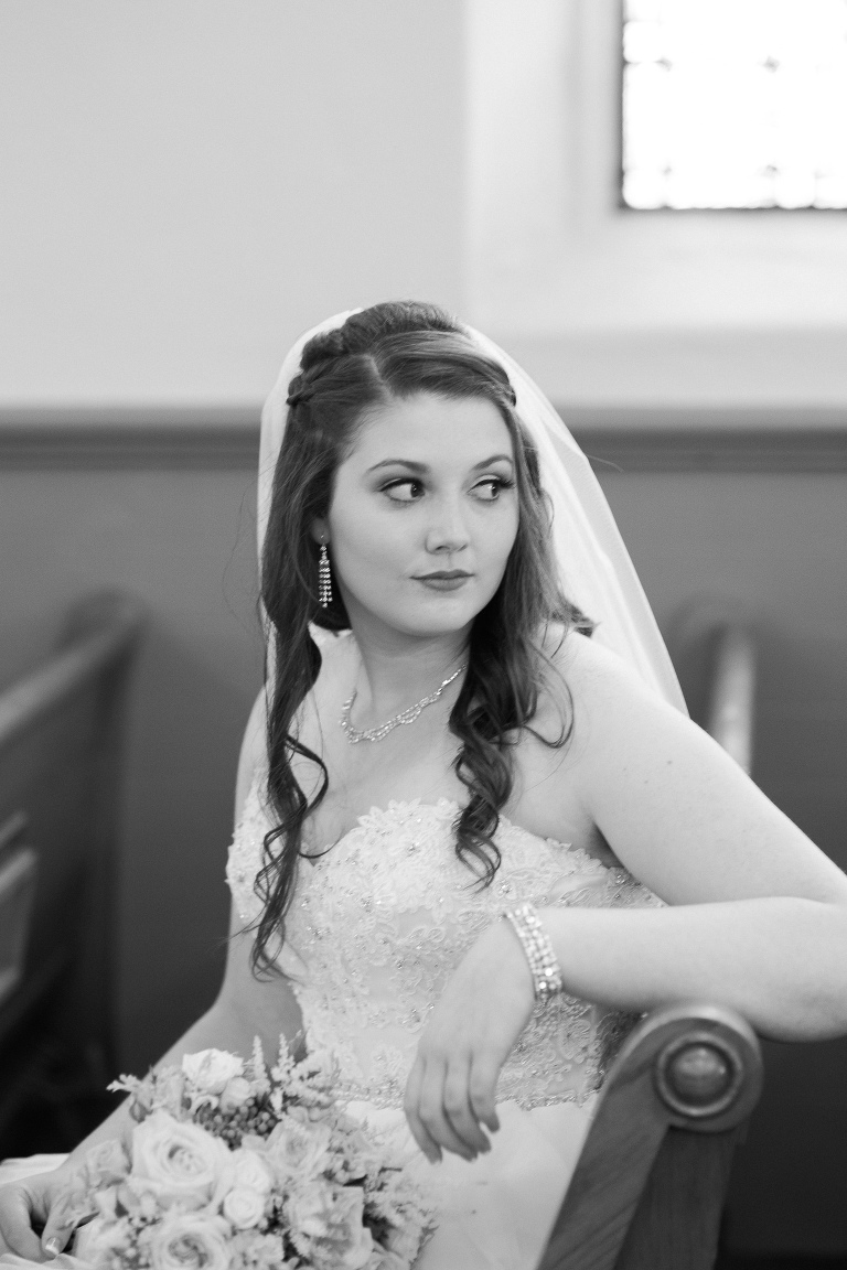 Bride at church in Cheney Kansas