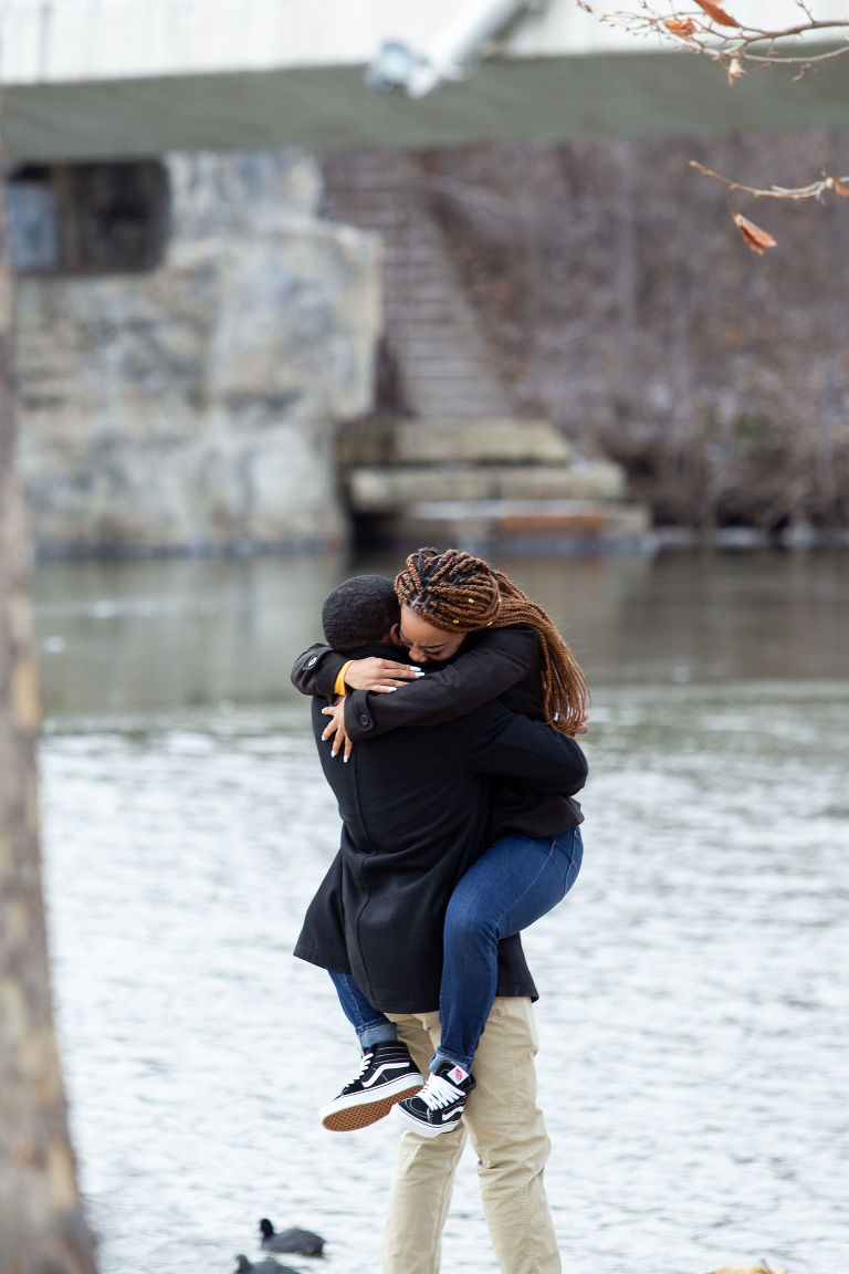 hugging during a proposal